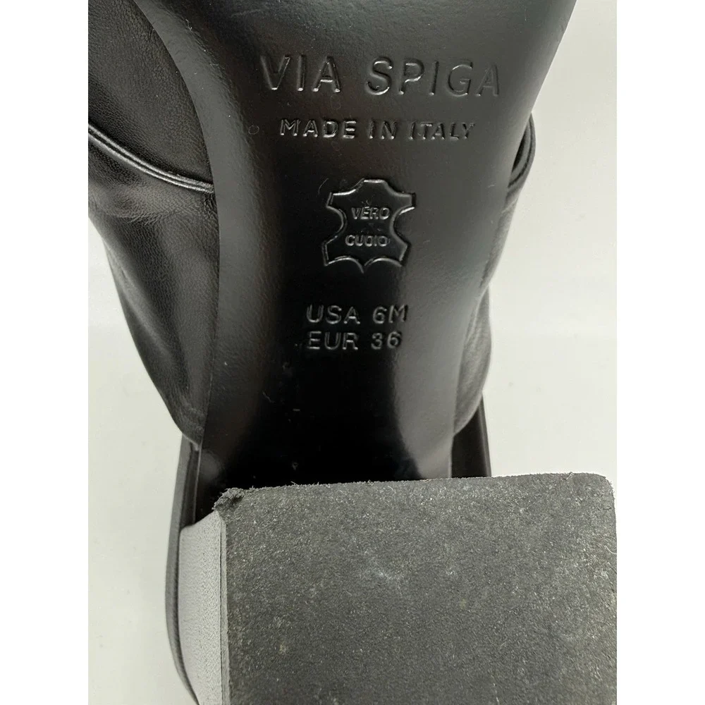 Via Spiga Black Leather Open Toe Block Heel Mule Sandals Women's‎ 6 Italy
